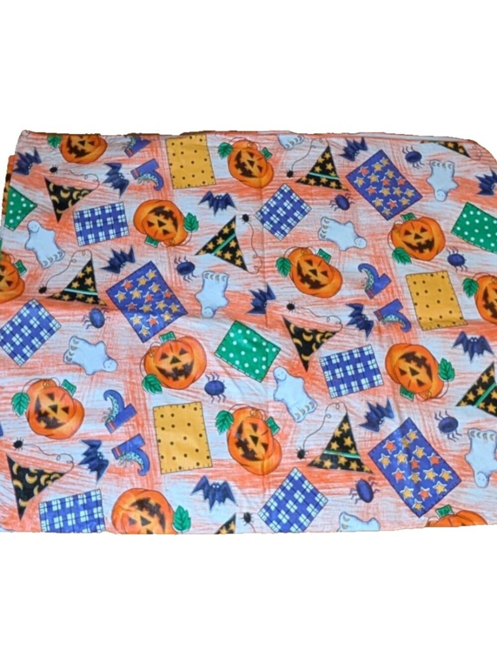 rectangle halloween tablecloth jackolantern witch hat spiders flannel back